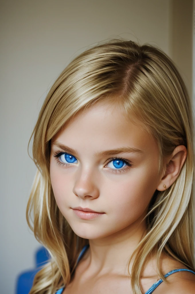 Younger blond girl with blue eyes