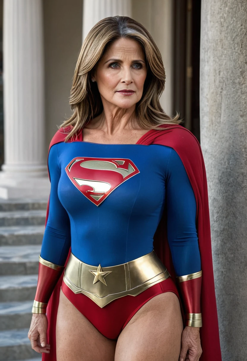 Greece; Sexy super old  Lorraine Bracco em 2024 Supergirl; HD. Photograph, ((realism)), extremely high quality RAW photograph, ultra detailed photograph, sharp focus, high resolution, (detailed skin:1,3),high quality, film grain, Fujifilm XT3,Highly Detailed, movie, (Cinematic Photo:1.3) of (Realistic:1.3), by John Byrne