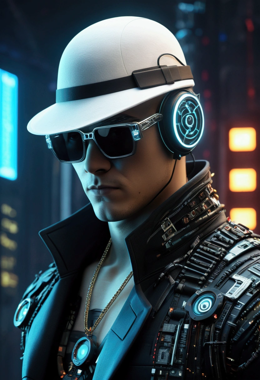 ((Highest quality)), ((masterpiece)), (Very detailed:1.3), 3d, beautiful (cyber punk:1.3) Work with computer terminals、A male white hat hacker with short hair and glasses
