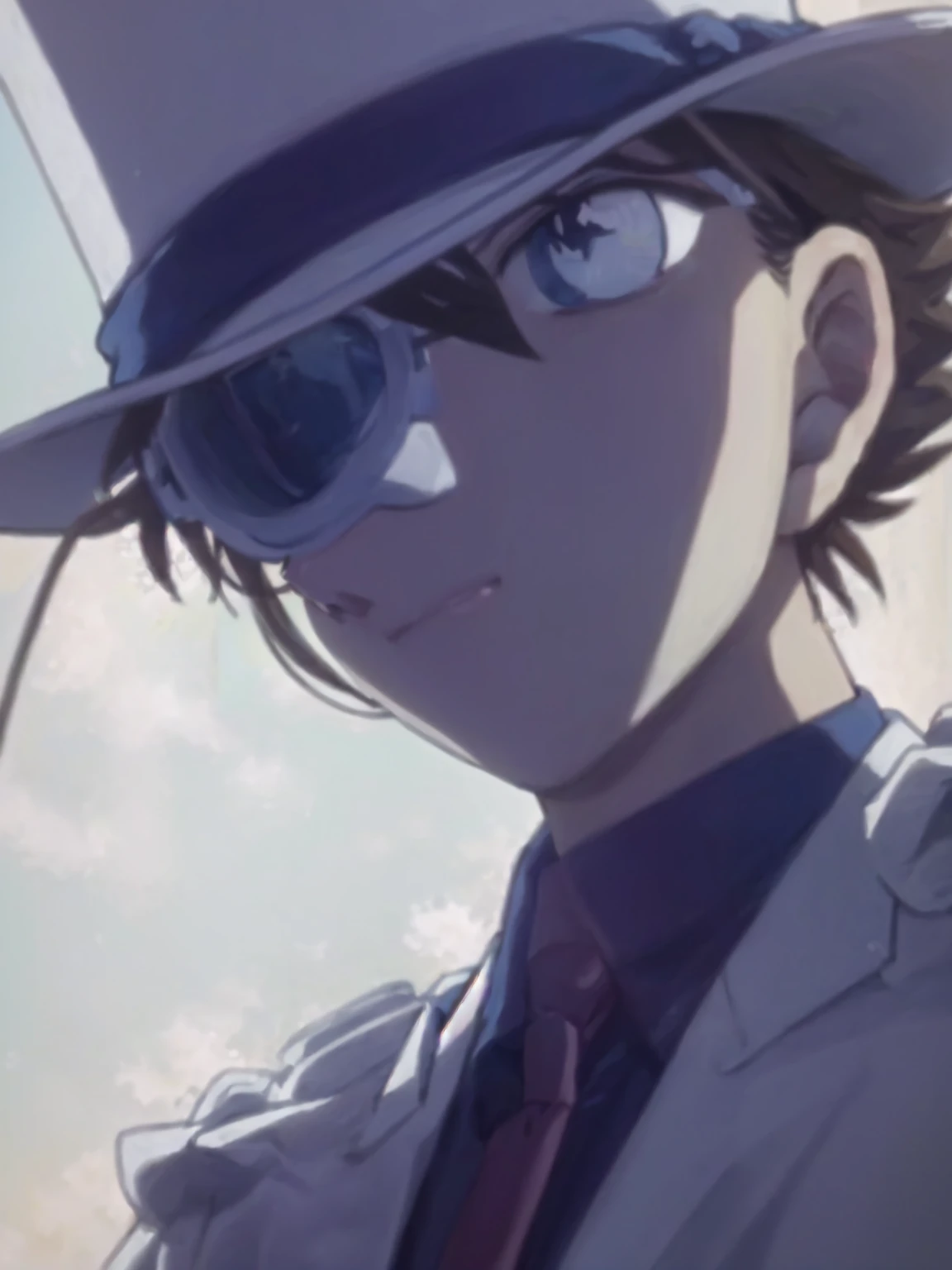 Highest quality、Highest quality、Realistic detail、Cartoon character wearing hat and sunglasses looking at camera, Shinji, akiyuki shinbou, Dynamic Leadership Style, yukio - e, up close shot Shinji aramaki, 2D Animation, aramaki Shinji, makoto shinka, shinkai makoto, Inspired by Junpei Sato, toru narita