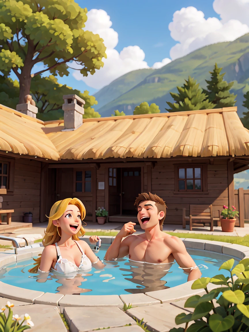 happy woman and man relaxing in a whirlpool in front of a modern cottage surrounded by trees and hills in the background. Next to the whirlpool is a dog gold Shetland Sheepdog laughing at the camera. The image radiates an atmosphere of relaxation and well-being. Bright summer sunny day.
Waiting to start