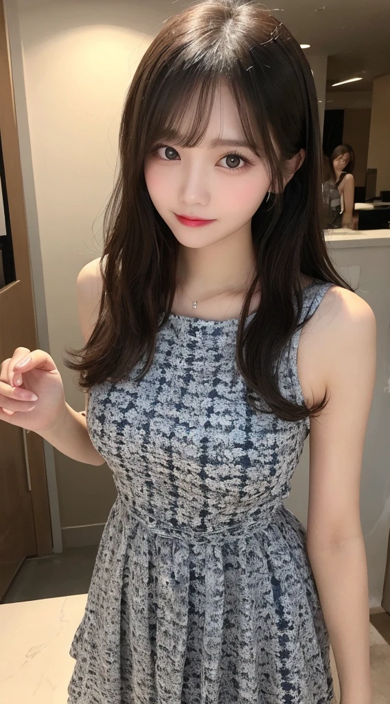 Tabletop, Highest quality, shape, Very detailed, finely, High resolution, 8k wallpaper, Perfect dynamic shape, Beautiful and exquisite, Nice spring clothes,Beautiful straight hair,Small breasts,Natural color lip, 20-year-old girl、cute、Always blur the background,Perfect and beautiful face,Beautiful and dense face、Slim face and figure,Big eyes、Putting on gal makeup,Actual Photos(Best image quality)、Sexy Face、Fashion model posing、Full Body Shot、smile、Change pose randomly、Randomly change the shooting angle and position、Summer fashion for women、Disheveled Hair、harajuku