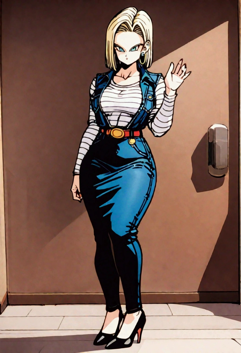 android 18 from dragon balll, curvy,using heels , 2k