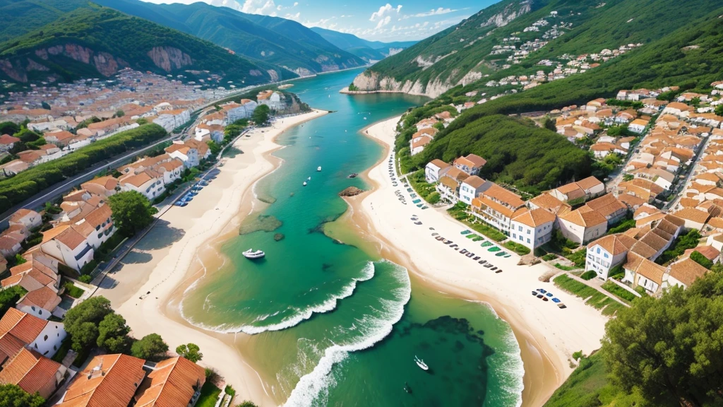 Beautiful scenery of ancient Portuguese village, Aerial view, Photorealistic photos, High definition. 