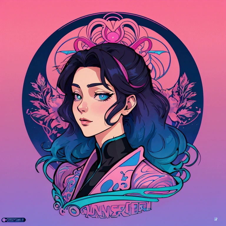 Logo; shading and gradients, Art Nouveau, vibrant colors and synthwave. Vector design, fine lines, central composition, smooth background, -air 1:1. Watercolor logo style with 3D puff printing effect. Dark and strong colors, monochromatic background, by yukisakura, with original and incredible colors."