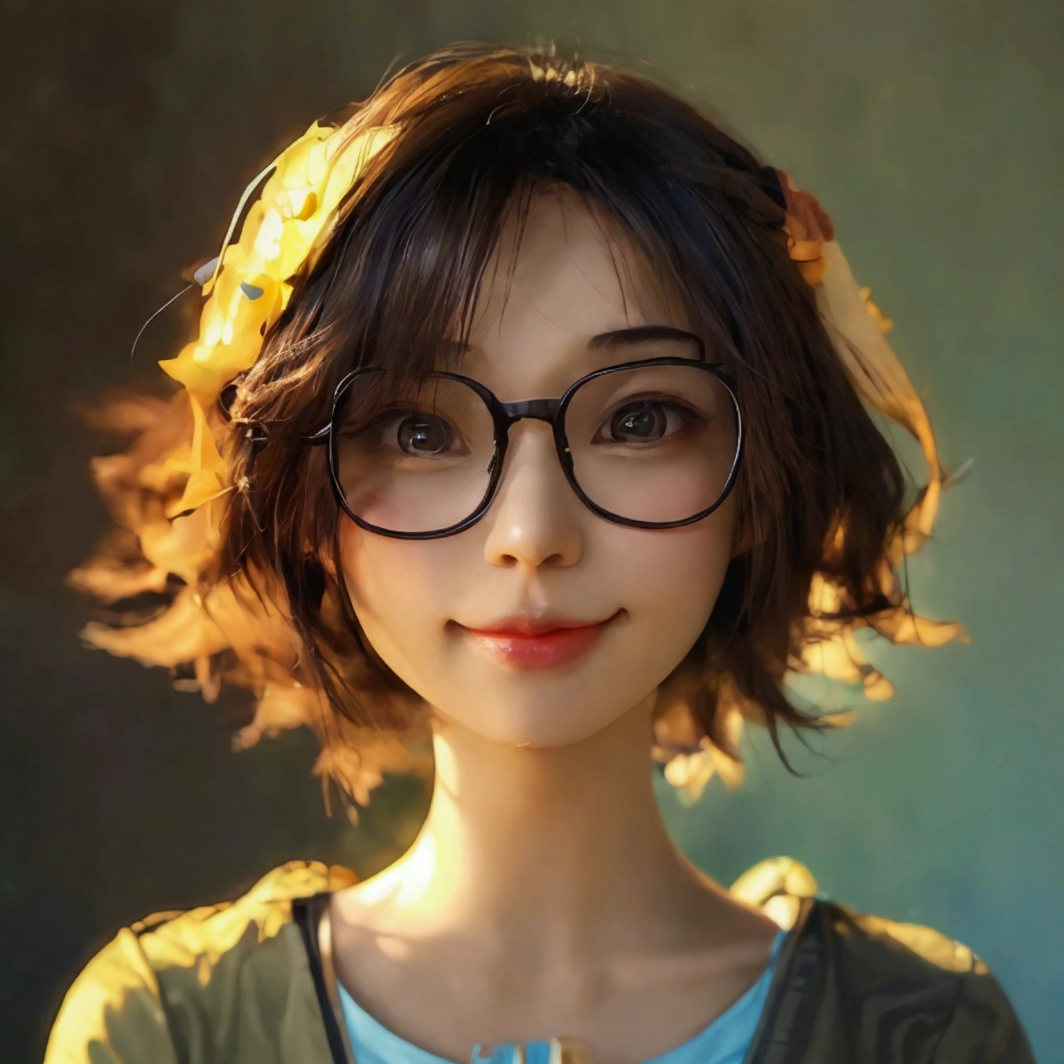 Create a vibrant and engaging avatar for a friendly and approachable character. The character should have a welcoming smile and bright, expressive eyes. The skin tone should be warm and natural. The hair should be styled neatly, with a color that complements the overall look. The clothing should be casual yet stylish, featuring colors that are visually appealing and harmonize well with each other. Accessories like simple jewelry can be added to enhance the character's personality. The background should be simple and not distracting, preferably a soft gradient or a single color that contrasts well with the character. Ensure the avatar is well-lit, with clear and sharp lines, and has a playful yet professional appearance