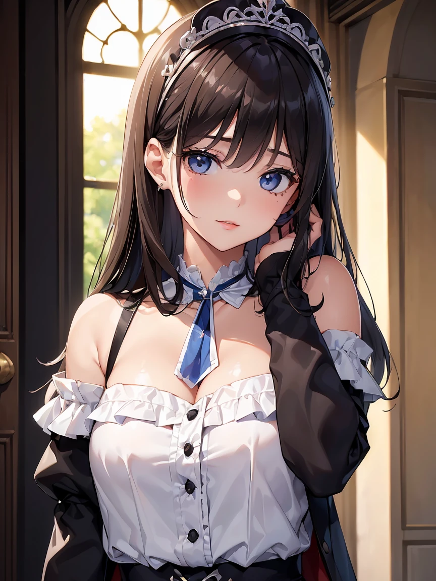 (la plus haute qualité, 4K, head of&#39;artwork :1.3), lovely woman, 1 fille, (chest, corps attrayant :1.2), JK:1.1, black har: 1.1, queues jumelles, Sailor Suit, super detailed face, Lip details, nice eyes, double eyelid, ssmile,