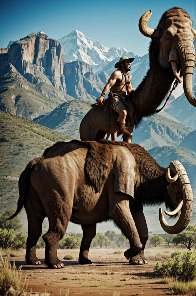 Prehistoric tribe hunting mammoth