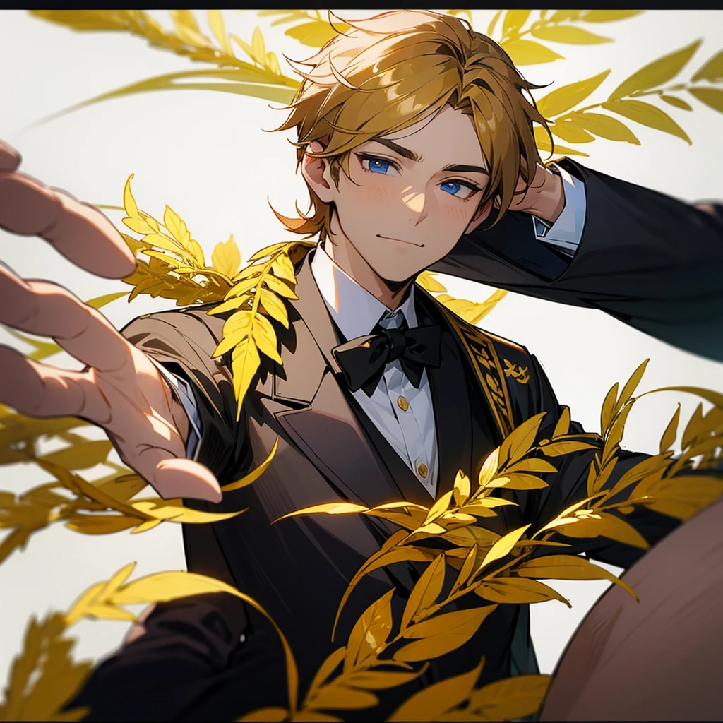 male politician in a limo is wearing golden laurel wreath