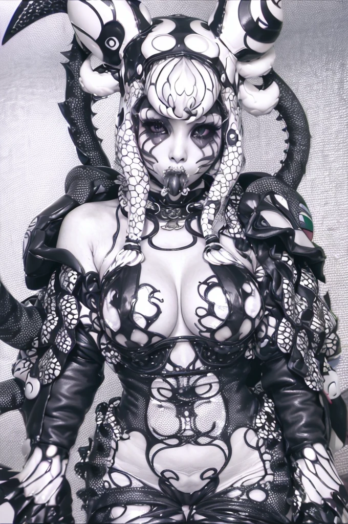 cute、Sexy Monster、Punk Fashion、Polka dot pattern、Paper Design、mucous in tentacles A scene where she opens her sexy mouth and swallows the viewer whole