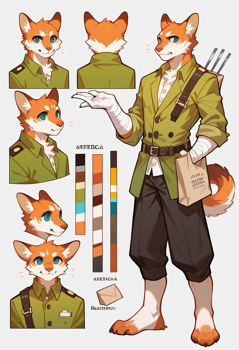 A highly detailed, best quality, RPG style, conceptual art, character sheet, perfect anatomy, anthro furry, architect, paper roll bag, redpanda