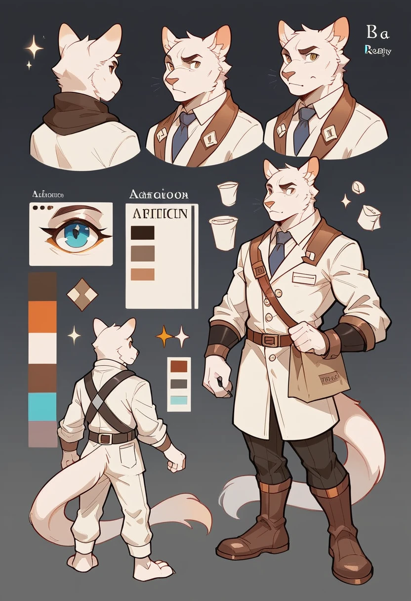 A highly detailed, best quality, RPG style, conceptual art, character sheet, perfect anatomy, anthro furry, architect, paper roll bag, redpanda