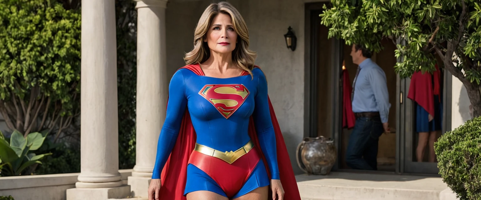 Texas; Sexy super old  Lorraine Bracco em 2024 Supergirl 1985s costume; HD. Photograph, ((realism)), extremely high quality RAW photograph, ultra detailed photograph, sharp focus, high resolution, (detailed skin:1,3),high quality, film grain, Fujifilm XT3,Highly Detailed, movie, (Cinematic Photo:1.3) of (Realistic:1.3), by John Byrne