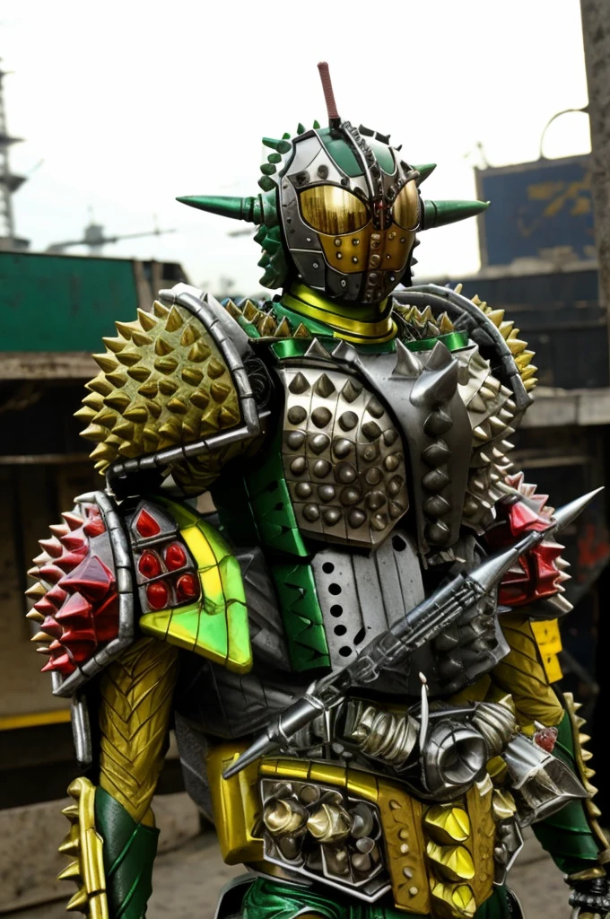 (kamen rider durian, anthropomorphic insect, cyborg, detailed cyberpunk character, futuristic armor, intricate mechanical design, sharp metallic elements, glowing neon accents, cinematic lighting, award winning concept art)