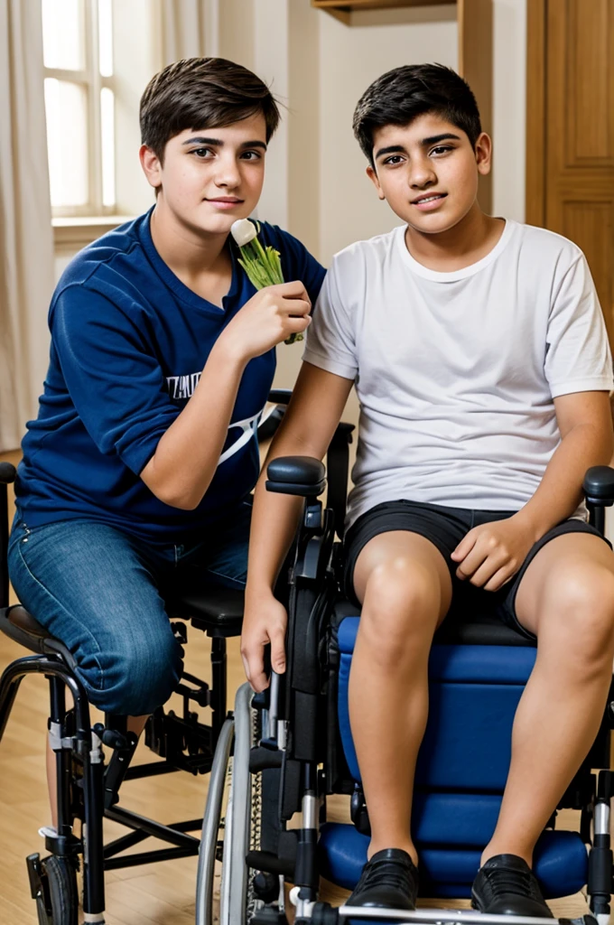 A disabled teenager with his mother