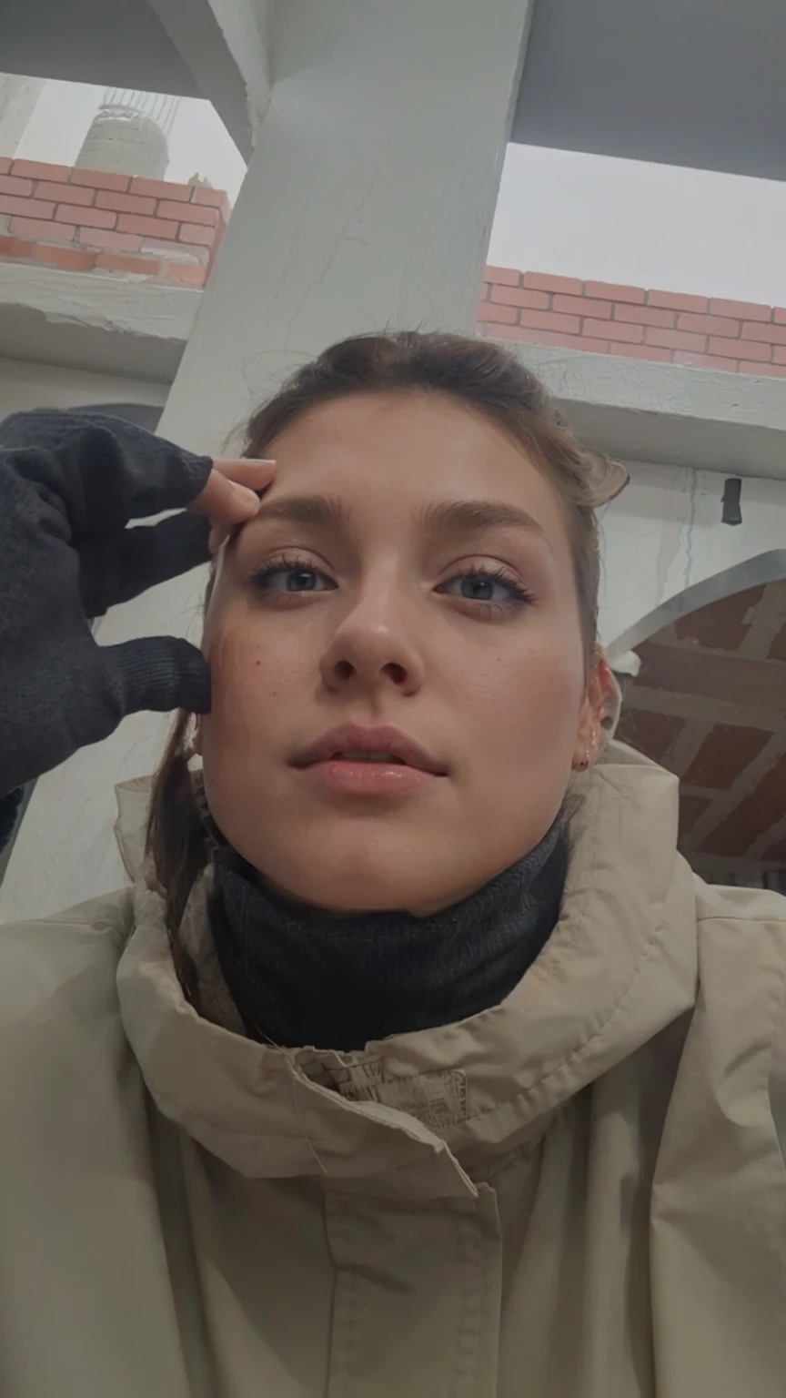 Nice skinny girl
White body with brown hair tied from the top, honey eyes in jeans and a pink blouse, cooking in a kitchen, an open house on an island, eating gouache with a knife on the kitchen board.