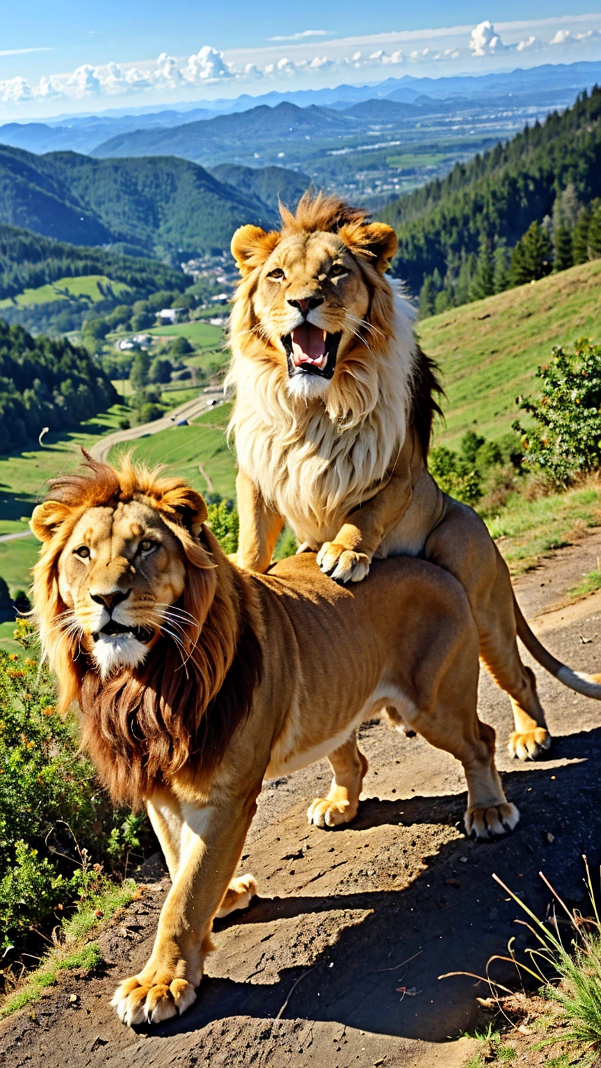 a lion roaring on the mountain