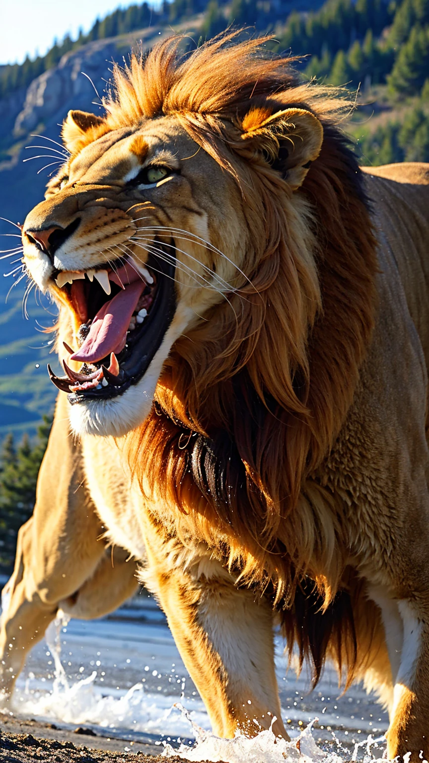 a lion roaring on the mountain 