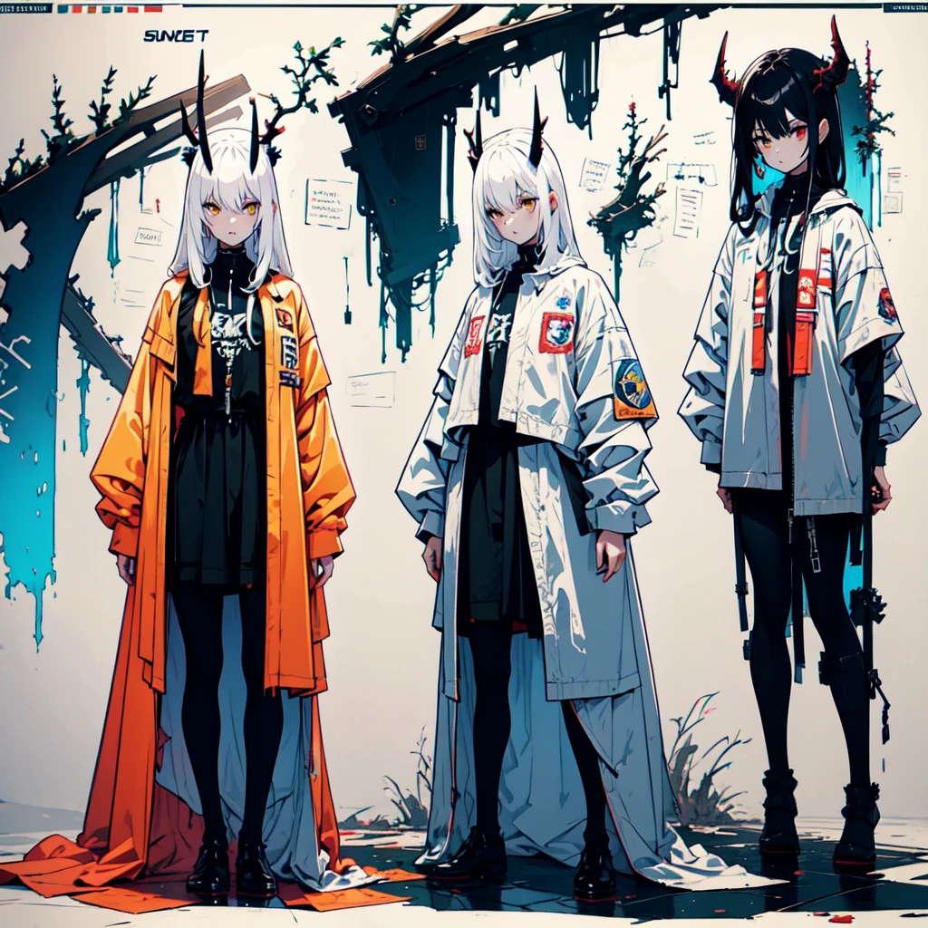 sketch (Character Design Sheet, Same characters, whole body, Three-species, Front, ~ ~ ~ side, come back),(Very bright:1.1), White background, [1 girl:7], (tilted his head:1.2), ([sketch|watercolor \(Temperate\)]:1.15),whole body, Yellow medieval summer girl, concept, vines on the hand and horns from the vines, full length, whole body, magic hunter, white shorts, SFV