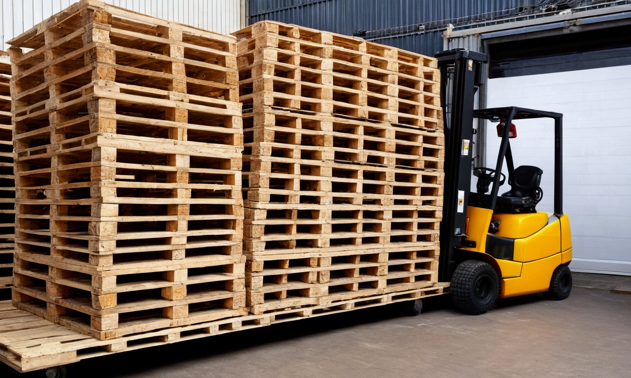 Wooden pallets Loading onto the trailer forklift