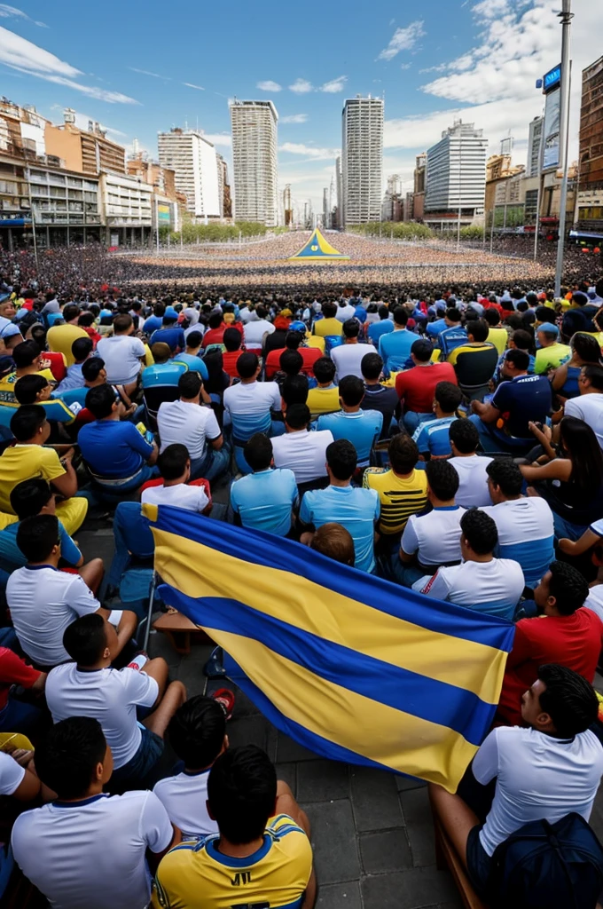 People watching the Colombia Argentina match in a public square on a Gigantr screen