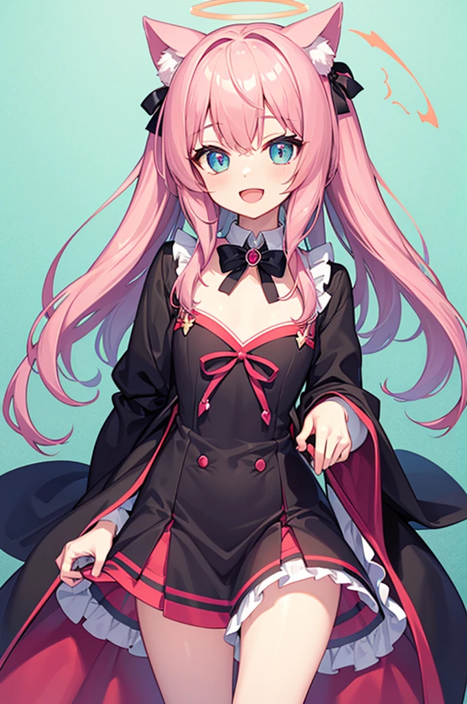 cat ears tail,long hair,pInk hair,angel shota,angel,halo,frilly angel uniform,boy's flat chest,Say good night and open mouth smile,
hyper detail and hyper precise illumination,anime style outline,
