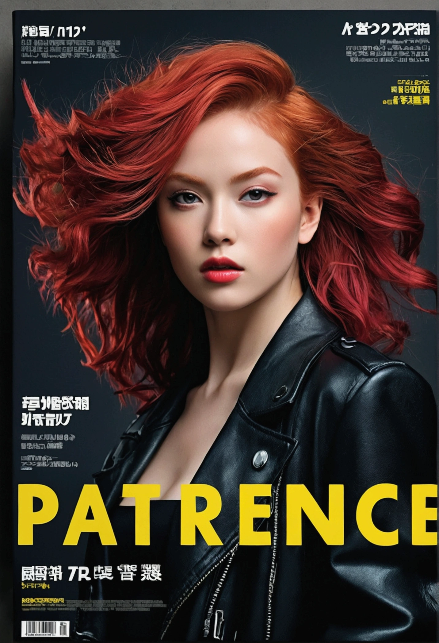 ((((dramatic))), (((Perseverance))), (((intense))) film poster featuring a young red hair Miss as the central character. She stands confidently in the center of the poster, wearing a fashionable and edgy Harajuku-inspired hip hop Full set of clothing, with a determined Express on her face. The background is aesthetic atmospheric dark and Perseverance, With a sense of danger and tension. The text is bold and striking, with a striking tagline that adds to the overall feeling of drama and excitement. The color palette is mainly dark with splashes of Energetic neon colors, giving the poster a Dynamic and visually striking appearance,Standing picture
(Magazine:1.3), (cover-style:1.3), Fashionable, Miss, Energetic, Full set of clothing, Sexy seductive posing, front, rich and colorful, Dynamic, background, element, confident, Express, Keep, statement, Accessories, majestic, curled, About, Touch, Scenes, text, cover, bold, striking, title, fashionable, Font, striking, title, Bigger, striking, Modern, trend, Key Points, Fashion,