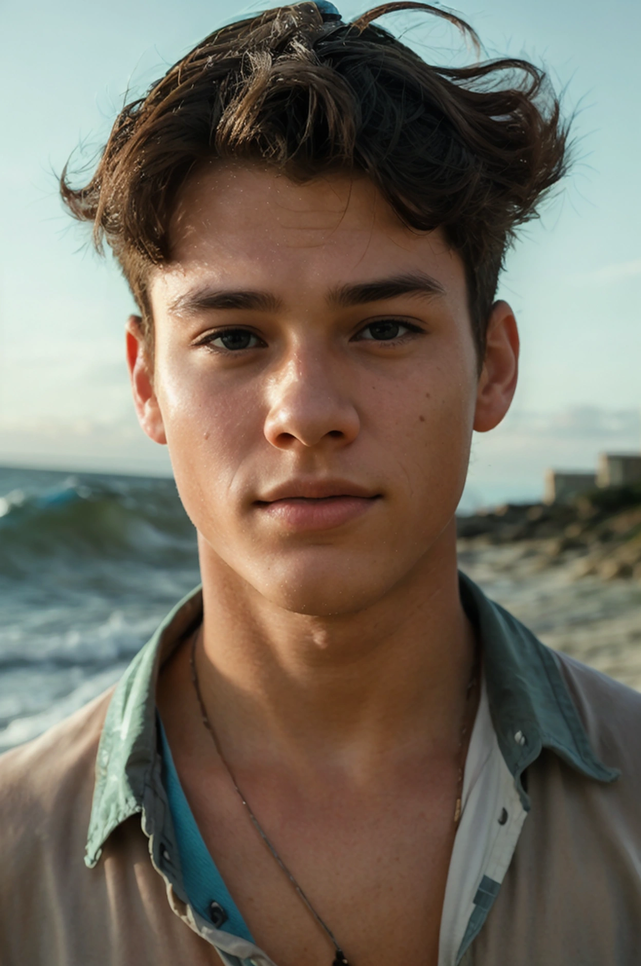 Realistic photo of solo handsome age men ,beach
