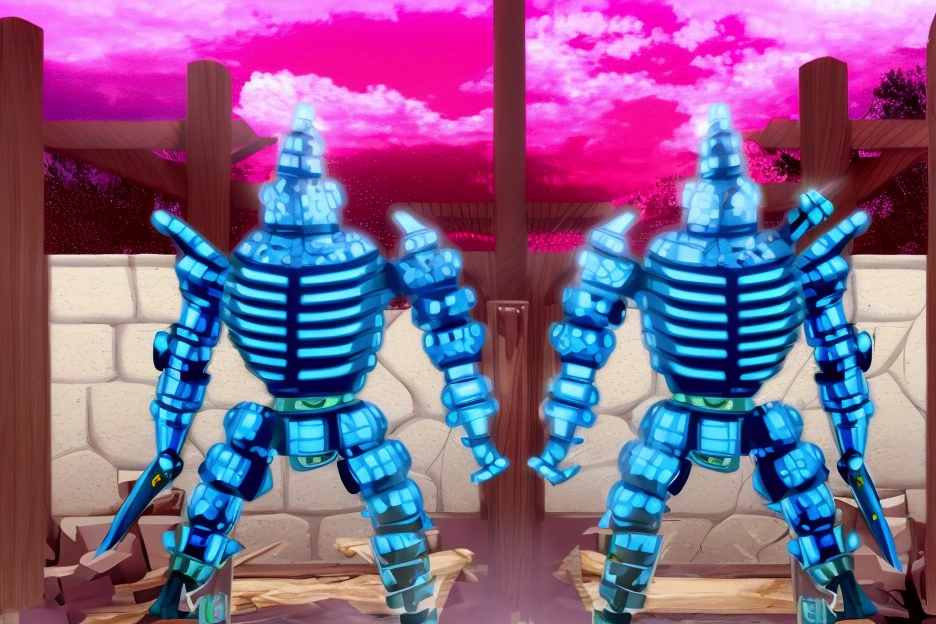 ninja warrior fushion with android bot, it with a sword in his hand, 3D render
