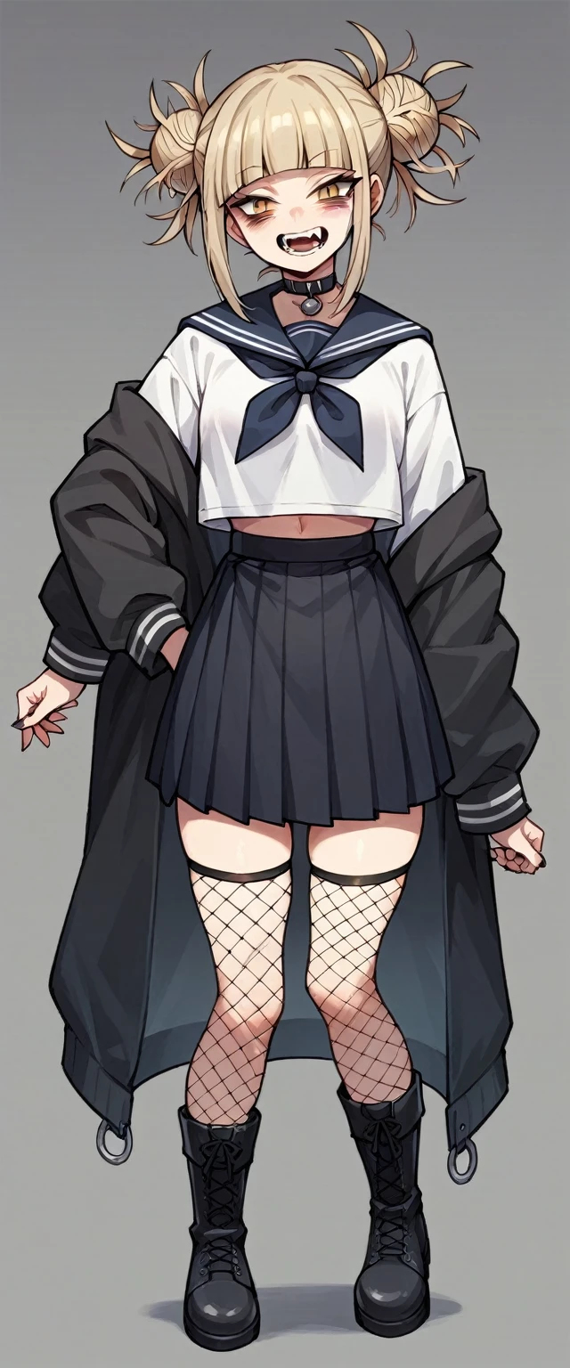 Himiko Toga gothic outfit, black fishnet stockings, black skirt and black boots (whole body)