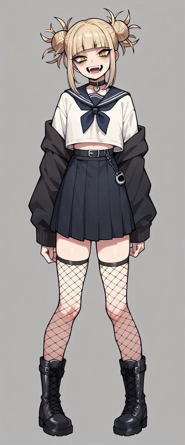 Himiko Toga gothic outfit, black fishnet stockings, black skirt and black boots (whole body)