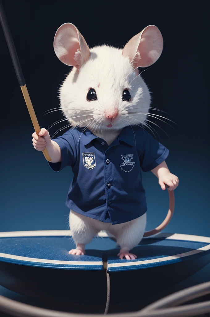 a mouse with a dark blue paddle shirt