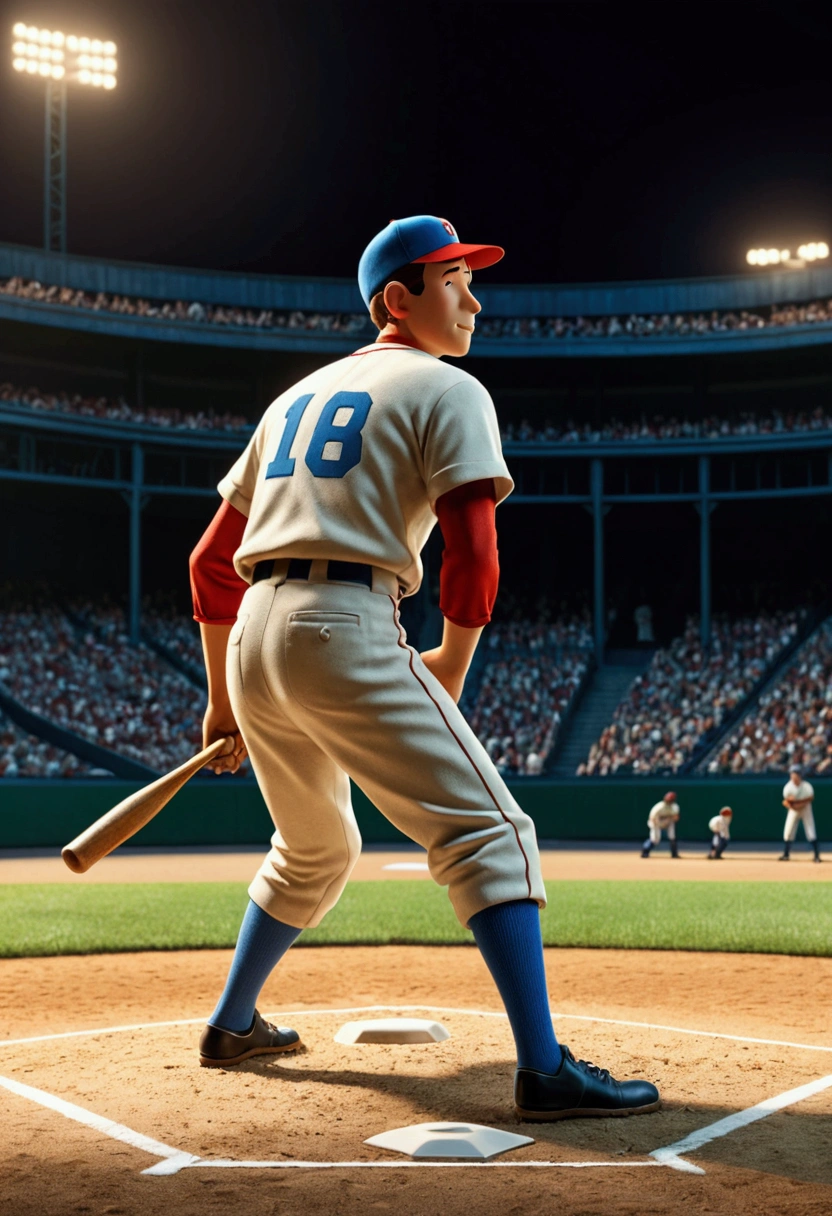 Baseball Player, by Hergé, full body, cinematic still, cinemascope, (best quality, masterpiece), very aesthetic, perfect composition, intricate details, ultra-detailed, vivid colors