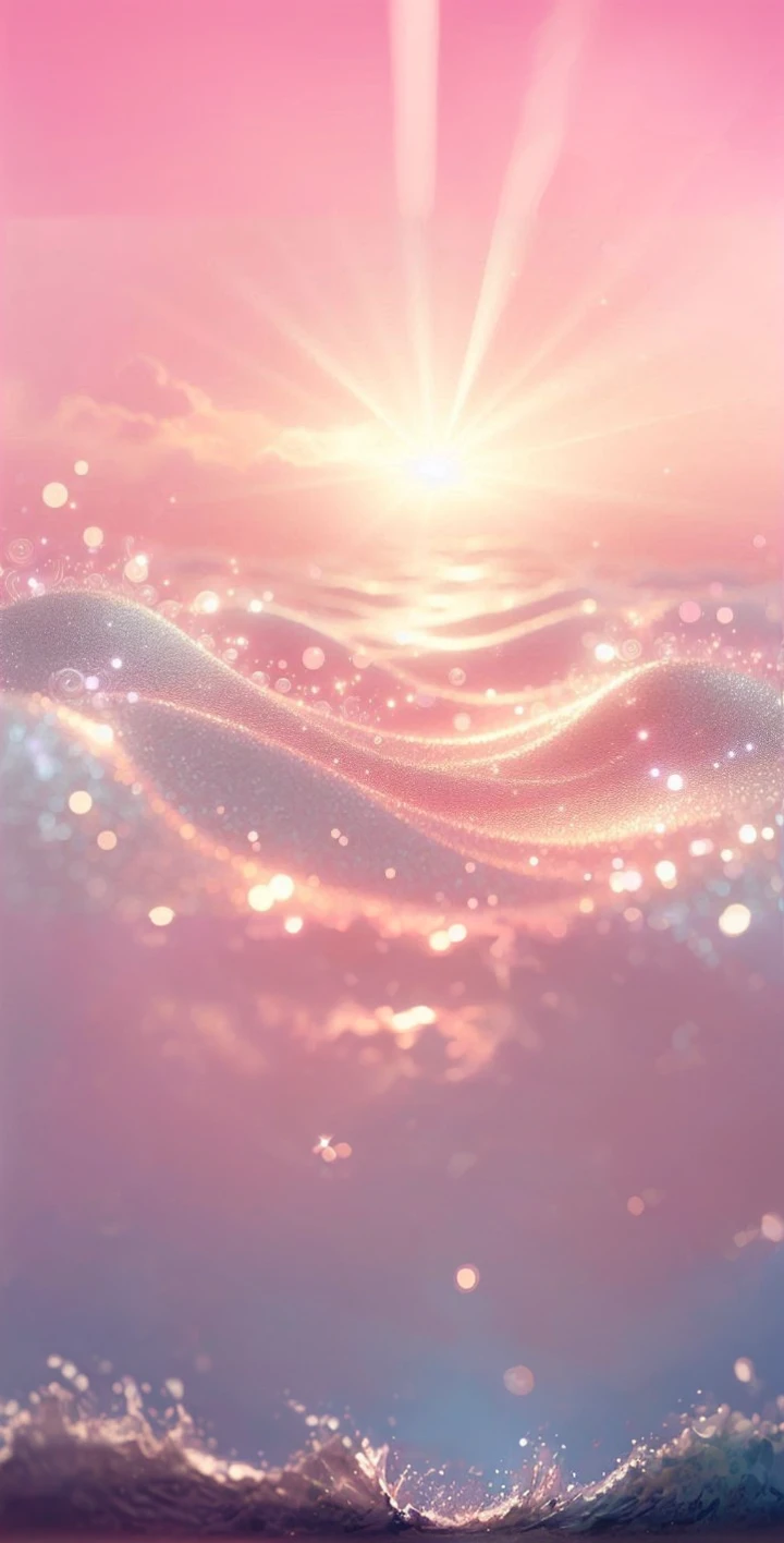 Expand Light pink color theme, background image, sparkly, ocean, pastel sunset, waves,