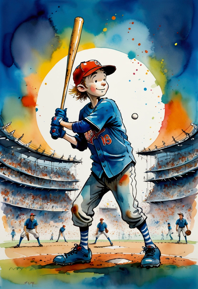 Baseball Player, by Qi Baishi and Chen Longque and Chen Dingbo, full body, cinematic still, cinemascope, best quality, masterpiece, very aesthetic, perfect composition, intricate details, ultra-detailed, vivid colors