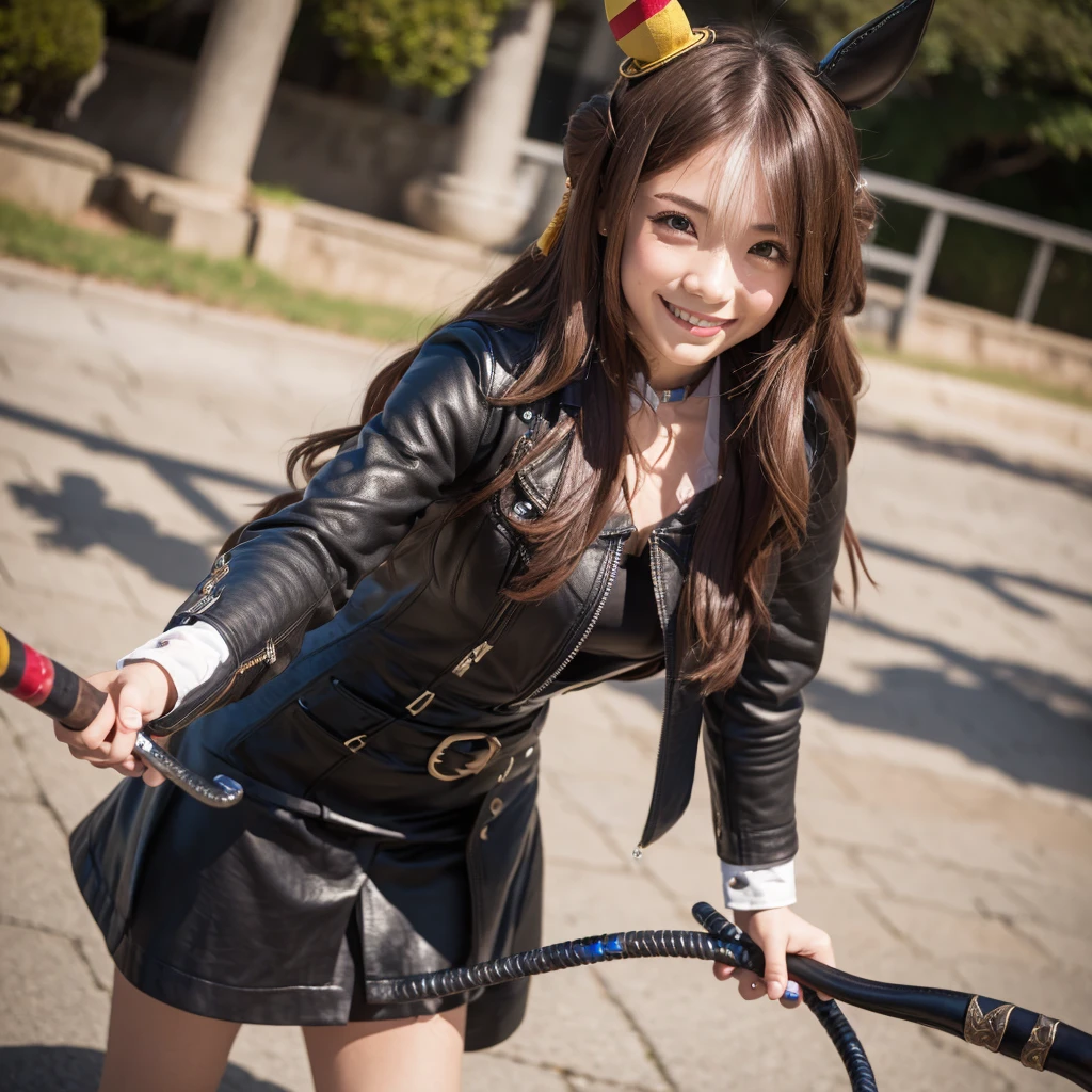 (((Pixel Perfect, Perfect in every detail))), alone, One girl, Minami Kotori, , View your viewers, smile、Leather Whip,Have a whip,Excited