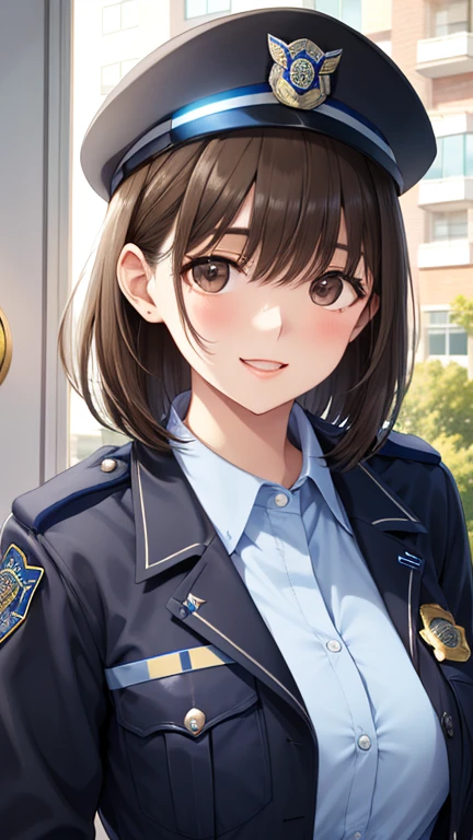 anegasaki nene、Shiny brown hair, short hair, (Beautiful brown eyes、Sparkling eyes, Fine grain)、smile、Ultra-detailed eyes、Highly detailed face, Highly detailed eyes,

1 Woman Standing, ((showing police badge:1.1) Photo ID:1.5) Dear Viewers,, Female detective, police, (Black trench coat) Over a business suit, (Mature Woman:0.8), /(Brown Hair/) bangs, Busy, (軽いsmile:0.4), (Open your mouth:0.6), (Masterpiece Top quality:1.2) Delicate illustrations, super detailed, Big Break (Apartment entrance) Outdoor, (Open door), Residential Street, Detailed Background