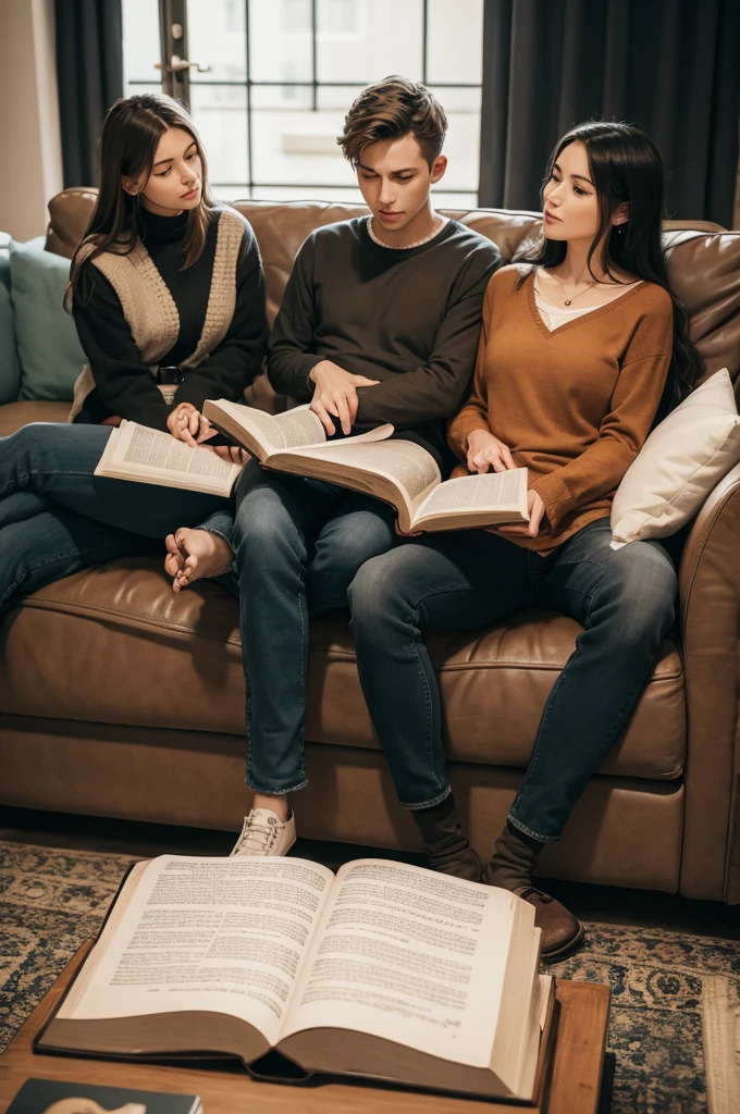 People gathered on a sofa reading the Bible 