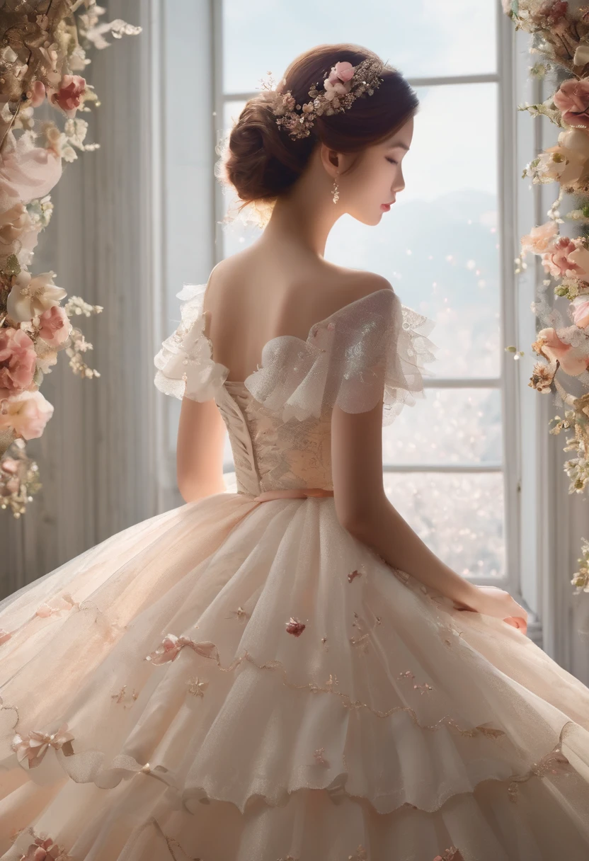 ((background only)),Overhead shot,(((masterpiece))), (((Highest quality))), ((Super detailed)), ((非常にdelicateで美しい)), (最高masterpiece:1.4),delicate,８ｋ,((Frills:1.5))((Beautiful layered tulle wallpaper))((Generate cloth only:1.4)),(Zooming in on the tulle fabric that fills the entire screen:1.4)Collage fabric,ghostwhite,Lots of tulle,Fairy tale,(ribbon),Pearl ornament,(Shabby chic),Cute atmosphere,Soft atmosphere,Sparkling
