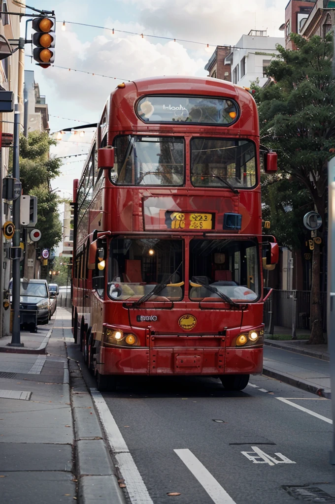 there is a red bus that is driving down the street, ( ( ( buses, public bus, buses,