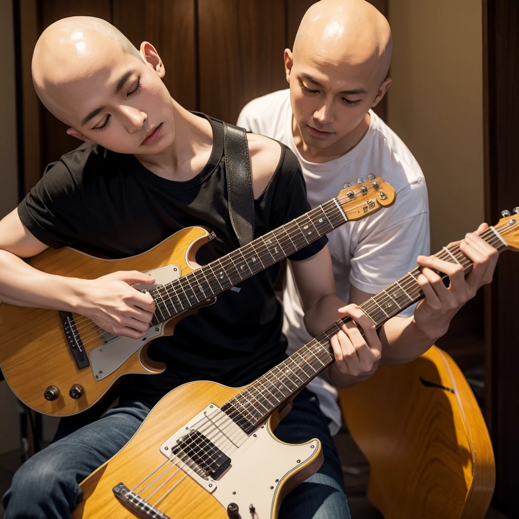 Saitama playing guitar 