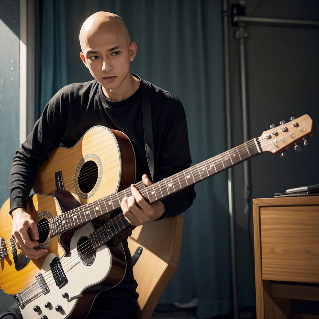 Saitama playing guitar