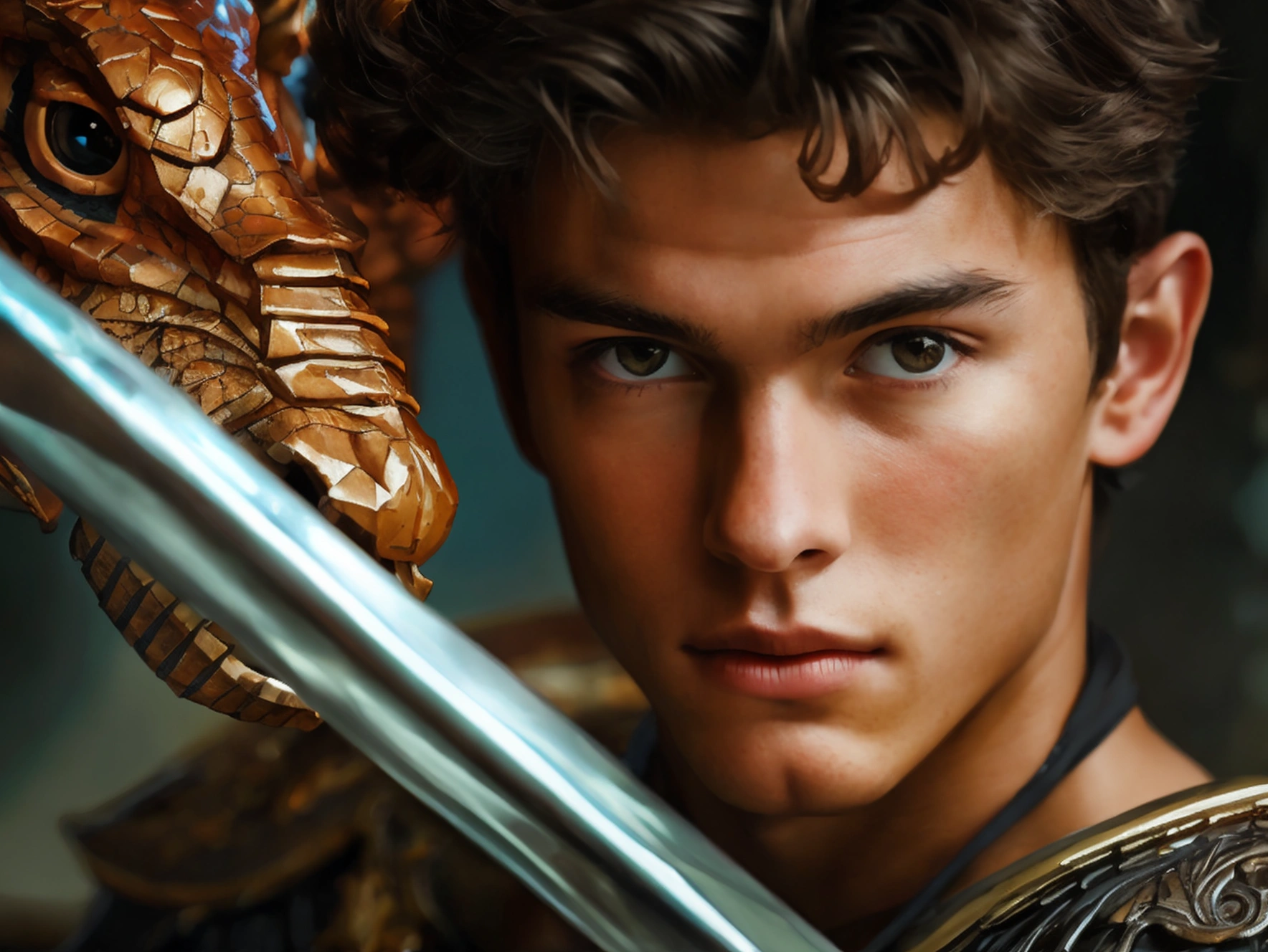 full body, Realistic photo of solo handsome teenage men ,ride a dragon ,holding a big sword