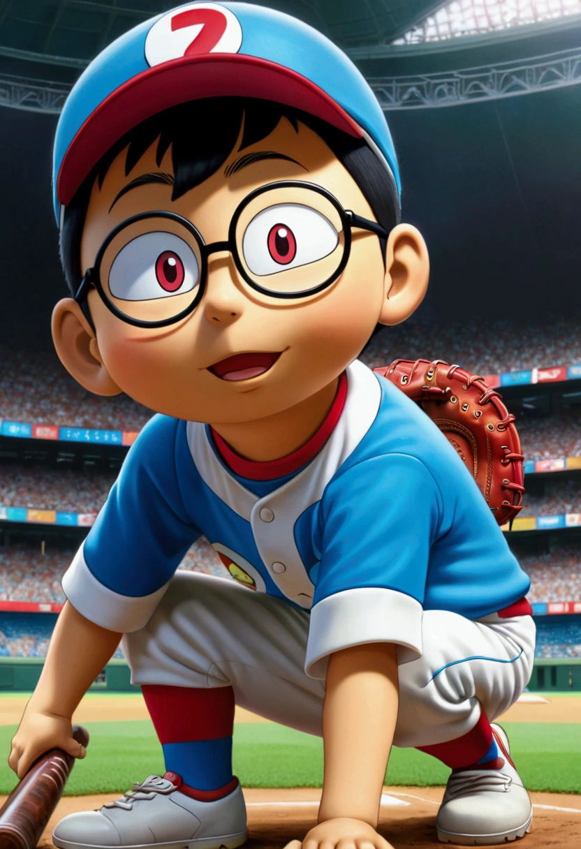 Baseball Player, by Chiho Aoshima, full body, cinematic still, cinemascope, (best quality, masterpiece), very aesthetic, perfect composition, intricate details, ultra-detailed, vivid colors