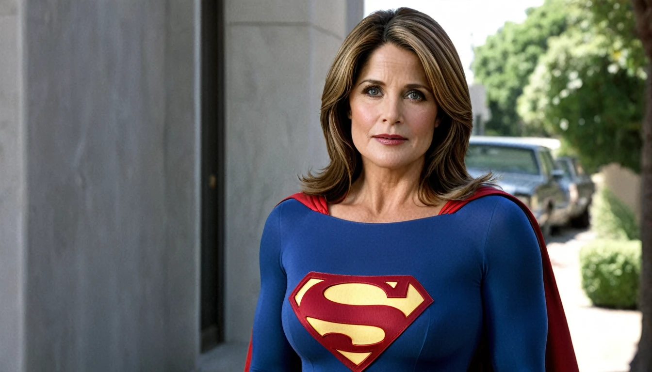 1Sexy super old Lorraine Bracco( em 2007) a Supergirl 1984s; HD. Photograph, ((realism)), extremely high quality RAW photograph, ultra detailed photograph, sharp focus, high resolution, (detailed skin:1,3),high quality, film grain, Fujifilm XT3,Highly Detailed, movie, (Cinematic Photo:1.3) of (Realistic:1.3), by John Byrne