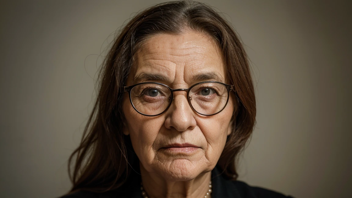 mulher mais old woman with glasses and a tie looking at the camera, a character portrait of László Balogh, shutter, fotorrealism, o olhar de uma pessoa elderly, old lady, mulher mais old woman, old woman, tense look, an old lady, elderly, high-quality portrait, real life portrait, olhar severo, a portrait of the character