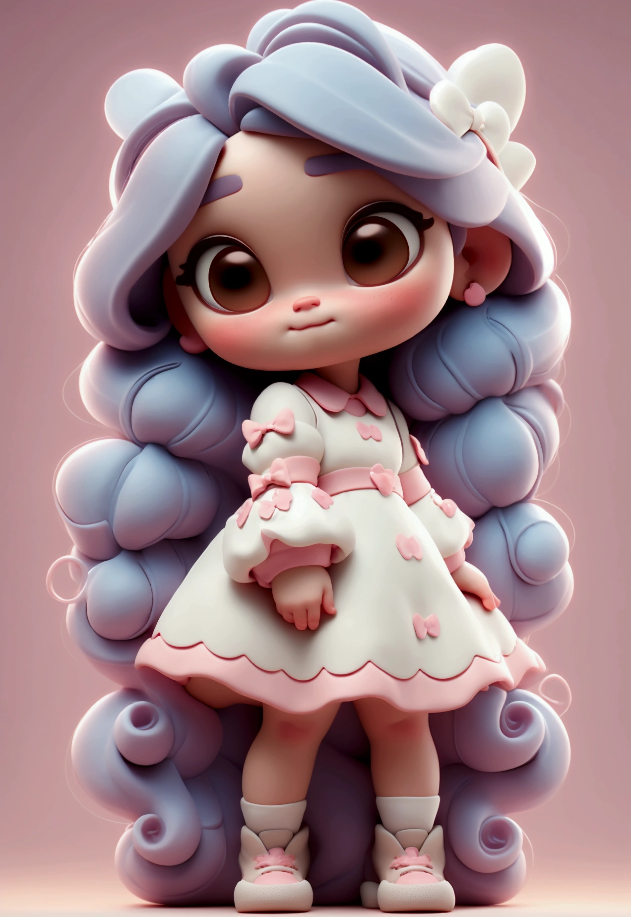 chibi baby 8k, highly detailed, beautiful girl, baby, chibi, , cover art, blue hair bow, brown long hair pink sleeve dress, white background,white shoes, balancing, optimistic, brown hair, brown hair,

