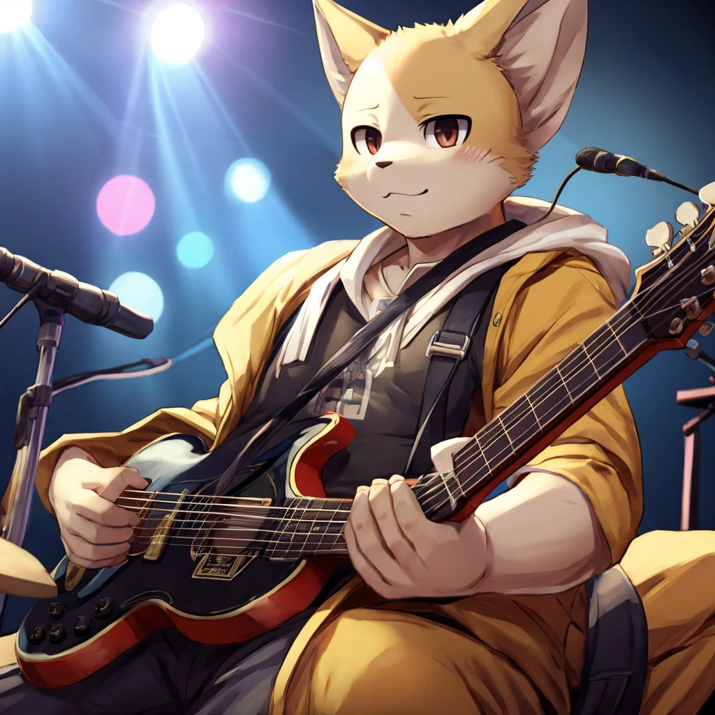 Saitama playing guitar alone