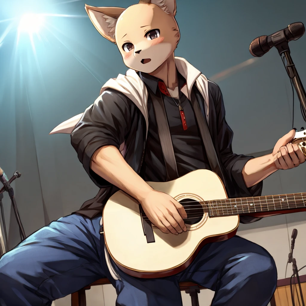 Saitama playing guitar alone