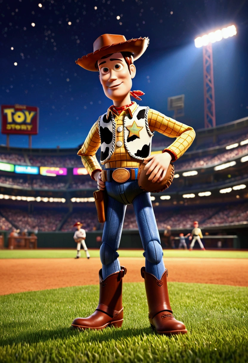 Baseball Player, movie "Toy Story" art style, full body, cinematic still, cinemascope, (best quality, masterpiece), very aesthetic, perfect composition, intricate details, ultra-detailed, vivid colors